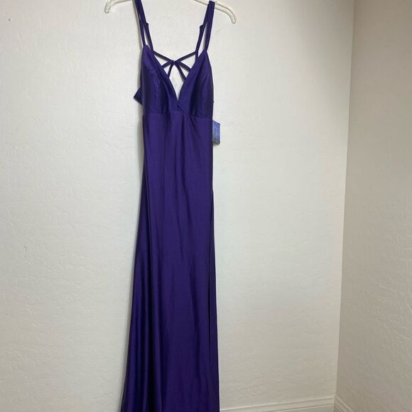 Morgan & Co 11 long purple maxi dress backless strapy stretchy prom party - Picture 4 of 9